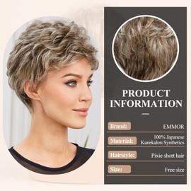 EMMOR Short Sandy Blonde Wigs for Women Memory Fiber Simulated Human Hair Pixie Curly Wig With Bang,Natural Daily Use Hair(Color 17/101#)