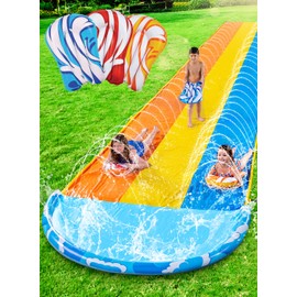 Sloosh 22.5ft x 82in Waves Triple Lawn Water Slide,Heavy Duty Lawn Water s with 3 Body Boards and Slip Sprinkler for Kids Adults Backyard Summer Outdoor