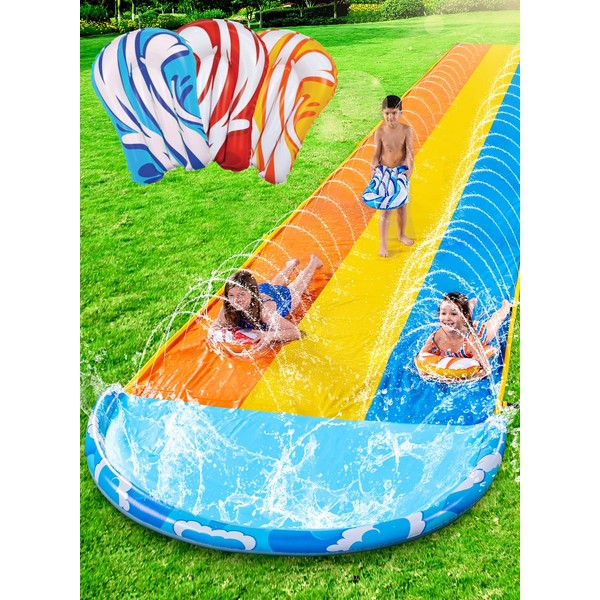 Sloosh 22.5ft x 82in Waves Triple Lawn Water Slide,Heavy Duty
