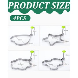 JEXOWIQ Fried Egg Mould, Set of 4 Stainless Steel Egg Rings, Fried Egg Moulds for the Pan, Non-Stick Omelette Mould with Handles, Non Stick Crumpet Rings, for Roasting and Eggs and Pancakes