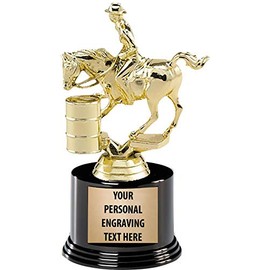 Barrel Race Trophy with Engraving, 6.75" Gold Barrel Race Trophy Award On Deluxe Round Base