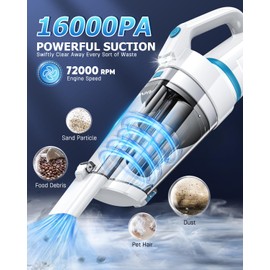 AHNR Handheld Vacuum Cordless, 16000PA Powerful Suction Hand Held Vacuum Dust Busters Cordless Rechargeable with LED Light & 2 HEPA Filters, Portable Car Vacuum Cleaner High Power for Car Home Office