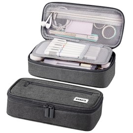 Horizontal Writing Pencil Bag - Large Pencil Case, Pencil Pouch with Zipper Compartment, Aesthetic Pencil Case for Adult, Office Stationery Pouch Pen Case, gray (dark gray), Modern