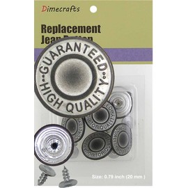 20 mm No-Sew Grey Silver 6 Jean Tack Buttons w/Tool (no. 176)