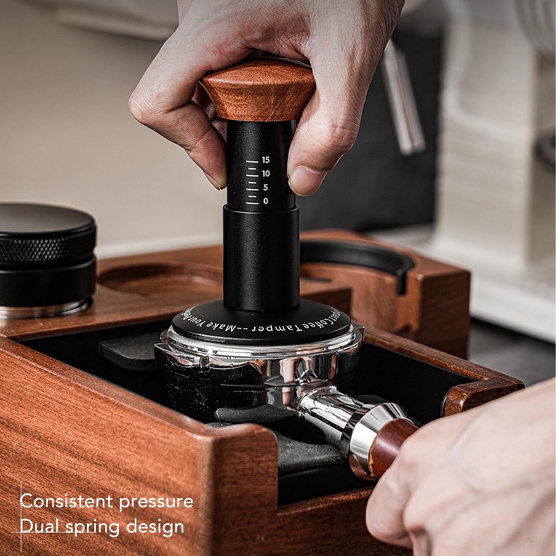 Coffee Tamper Spring Loaded Tamper Calibrated Coffee Tamper Wood Handle