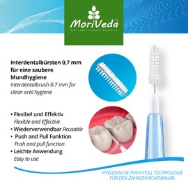 MoriVeda® NP-Vital Interdental Brushes - Set of 12 (0.7 mm) I Interdental Brushes for Clean Oral Hygiene I Push-Pull Function - Developed with Dental Laboratories 0.7 mm