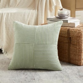 FDTERN Set of 2 Sage Green Corduroy Cushion Covers, 45 x 45 cm, Soft Modern Decorative Cushion Covers, Sofa Cushion, Boho Decoration for Sofa, Bedroom, Living Room, Balcony