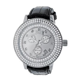 ICE HOUSE Men's Genuine Diamond White Tone Black Leather Band Watch Analog Water Resistant