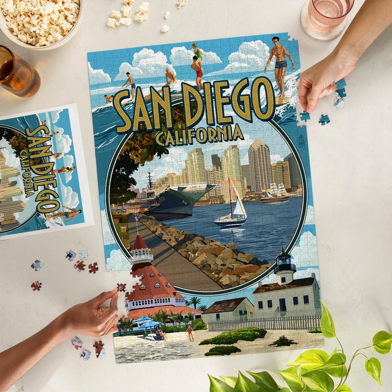 Lantern Press 1000 Piece Jigsaw Puzzle, San Diego, California, Montage