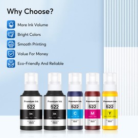 KOTANG 522 Ink Refill Bottles High Capacity (5 Bottles) Replacement for 522 Ink Compatible with ET-2400 ET-2720 ET-2800 ET-2803 ET-2840 ET-4700 ET-4800 ET-4810 Printer (Not Sublimation Ink)