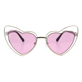 Heart Shape Cateye Sunglasses Oversized Double Metal Frame UV 400 Gold, Pink