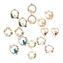 SUNNYCLUE Cat Flowers, 8 Types, 16 Pieces, Charm Flower Parts, Cat, Rose, Earring, Rabbit, Cat Necklace, Flower Earrings, Petals, Alloy Pendant, Flower Type, Wisteria, Enamel Pendant, Suzuran,