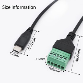 Teansic 4PCS 1ft USB Type C Male to 5 Pin Screw Terminal Connector Cable, USB 3.1 Male Plug Screw Adapter Cable