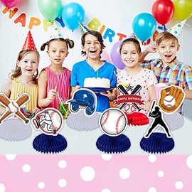 7 Pcs Baseball Birthday Honeycomb Centerpieces, 3D Double-Sided Patterns Baseball Table Decorations for Kid's Boy's Baseball Sport Theme Birthday Party Decoration