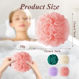 flintronic 4 Pack Loofah Shower Puff, 50g Bath Sponge, Soft Shower Pouf, Bath Loofah Men & Women, for Cleaning Body & Exfoliating Scrubber