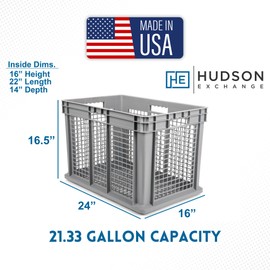 Hudson Exchange 24 x 16 x 16 (2 Pack) Mesh Straight Wall Handled Storage Container Tote, Gray