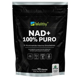 Wellthy Pure NAD+ 500mg 90 Cápsulas. B Nicotinamide Adenine Dinucleotide, 90 Porciones por Envase, 100% Puro, Vcaps Cápsulas Veganas, Bottle Free.