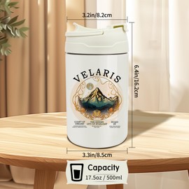 ACOTAR Gift Velaris City of Starlight 17.5 oz (500ml) Stainless Steel Insulated Water Bottle with Silicone Straw and Carry Handle Portable Thermal Mug (Bottle-Velaris White)