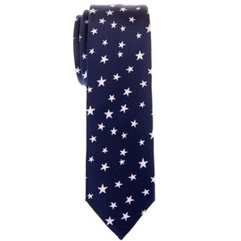 Retreez Classic Stars Woven Microfiber Skinny Tie - Navy Blue with White Stars