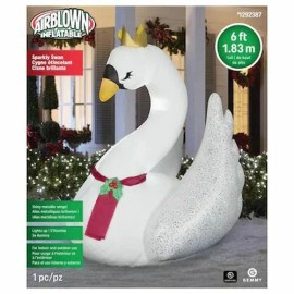 GEMMY 6FT SWAN Christmas Airblown Inflatable w Metallic Wings Lighted Yard Decor