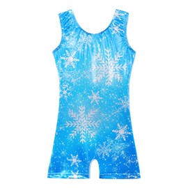 BAOHULU Gymnastics Leotards for Girls Kids Sparkle Tank Biketards with Shorts Dance Outfit B406_BlueSnowflake_90