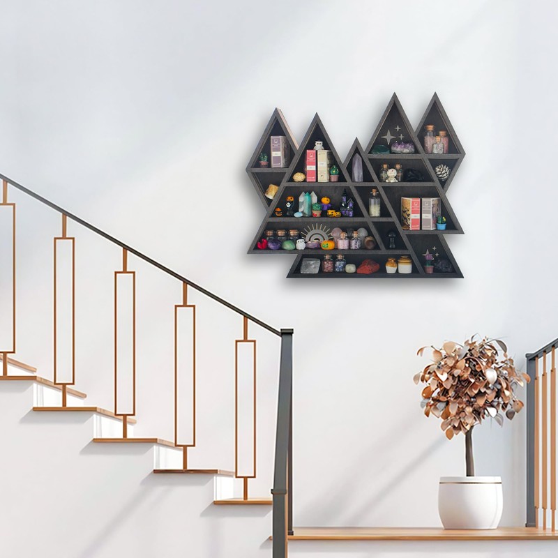 Triangle Mountain Crystal Shelf Display for Wall, Rock Gem Healing