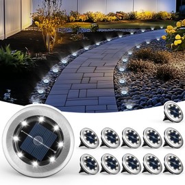 PATIOWIN Mini Solar Ground Lights, 12 Pack Solar Garden Lights, Solar Powered Pathway Lights Warterproof, Outdoor Lights for Driveway, Walkway, Backyard, Patio (Cool White)
