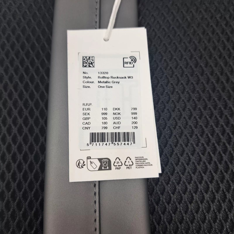 RAINS Rolltop Rucksack RFID Backpack. Waterproof. Black. Travel. MSRP $140