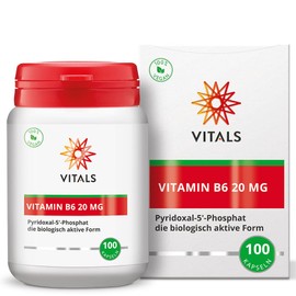 Vitals - Vitamin B6 Pyridoxal-5-Phosphat, 20mg, 100 Kapseln. Hohe Dosis in Reiner, Biologisch Aktiver Form. 100% Vegan. trägt zum normalen Stoffwechsel von Eiweiß und Glykogen bei.