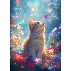 DPHERO Cute Cat Diamond Painting Kits for Beginners Adults,5D DIY Flowers Diamond Art Kits,Round Full Drill Kitten Diamond Painting Art,DIY Painting by Numbers Diamond Art Painting 12x16 inch