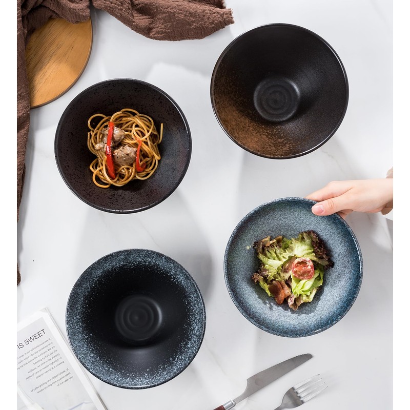 Jusalpha Ceramic Ramen Bowl Set, 7 Inch Asian Noodle Soup
