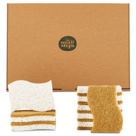 In Small Steps Eco Friendly Dish Sponges for Washing Up - 9 Pack Biodegradable Washing Up Sponge Made from Coconut Husk and Cellulose with Scouring Pad | Compostable S Shape Kitchen Cleaning Sponges