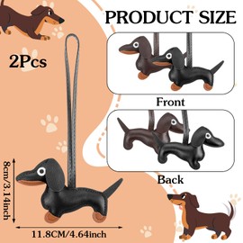 DSLSQD Pack of 2 Dachshund Keyrings, Cute Puppy Dog Bag Pendant, Leather Lucky Charm Dachshund Keychain, Dog Key Fob, Leather Animal Keyring, Dachshund Gifts, for Women and Men, dark brown