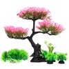 Aquarium Tree Plants Decorations, Artificial Cherry Blossom Tree Grass Set