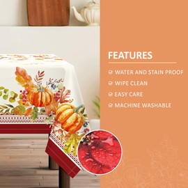 Arquiel Rectangular Tablecloth Washable Vintage Thanksgiving Tablecloths Maple Leaf Pumpkin Tablecloth for Party Picnic Autumn Dinner Decor (152 x 213 cm)
