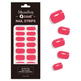 MelodySusie Qcoat Fully Cured Gel Nail Strips (Hot Pink) - UV Free Nail Polish Strips, Salon-Quality, Long Lasting Gel Nail Stickers, Includes 22 Nail Wraps, 2 Prep Pads, Nail File & Wooden Stick