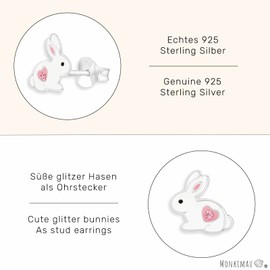 Monkimau Cute Rabbit Stud Earrings Made of 925 Silver Jewellery Silver Earrings Medical for Children Girls Women, Silver