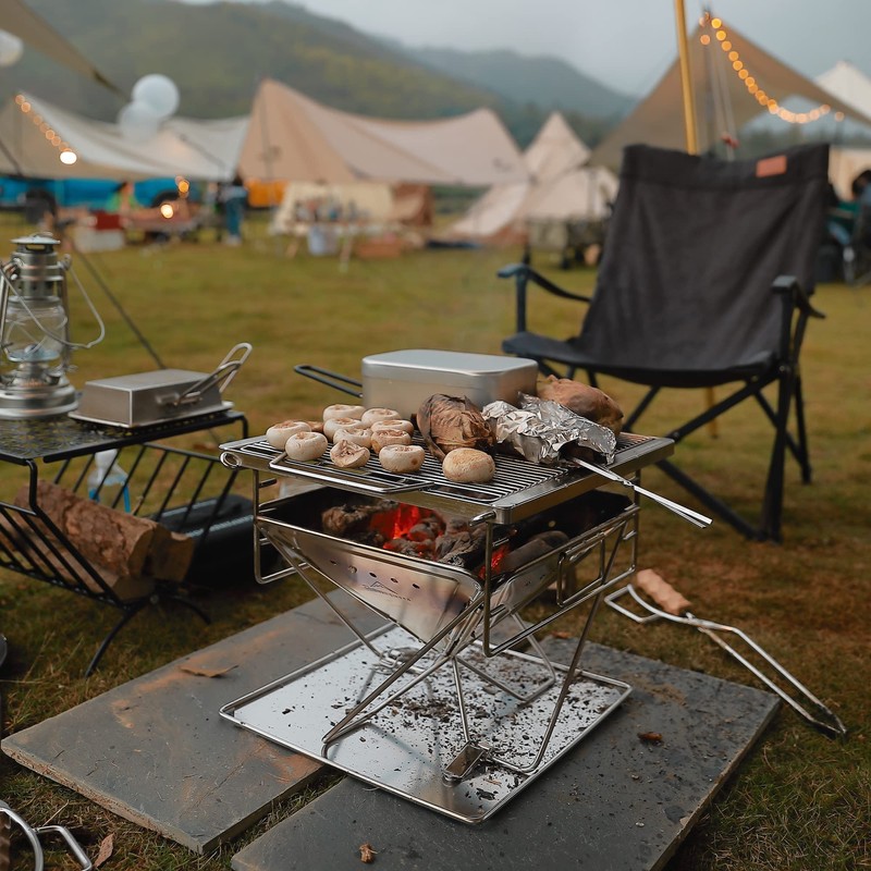 Campingmoon BBQ Grill Fire Pit Foldable Stainless Steel - Medium