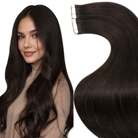 Hetto Tape in Hair Extensions Darkest Brown Tape in Extensions Real Human Hair Silky Straight 22 Inch #2 50g 20Pcs