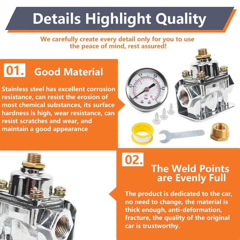 BARTOO Upgrade Adjustable Fuel Pressure Regulator Carburetor with Gauge, 1-4