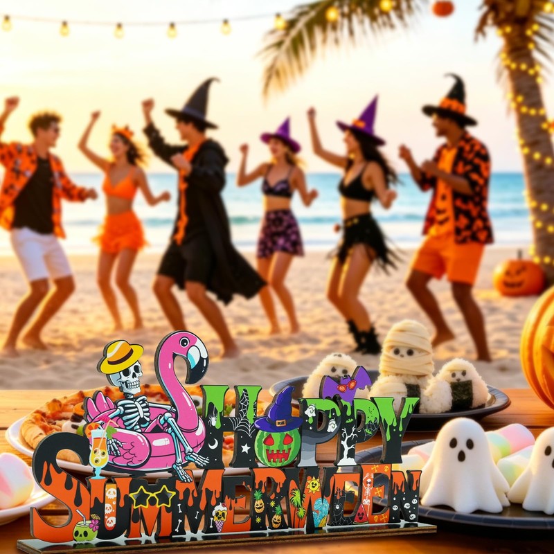 Summerween Party Decorations Happy Summerween Wooden Table Decor 11.8x5.4 Inch