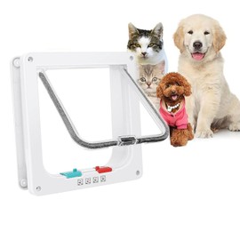 Cat Door,15cm x 15.5cm Flap 4 Way Locking Pet Door,White Weatherproof & Easy Installation Cat Flap for Interior Exterior Doors