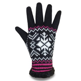 LADIES WOMENS FAIRISLE KNITTED GLOVES WITH FLEECE THERMAL LINING-CERISE