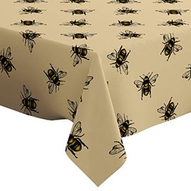 Q-Beans Rectangle Decorative Tablecloth [Size: 52 x 70 inch], Washable and Reusable Table Cloth Cover for Indoor and Outdoor (Honey Bee)