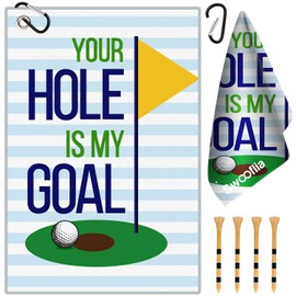 OffiEase Golf Towel With Clip For Golf Club Bags For Men Women Golfers Accessories, Blue Funny Hole Goal Microfiber Large Golfing Rag With 4 PCS Golf Tees