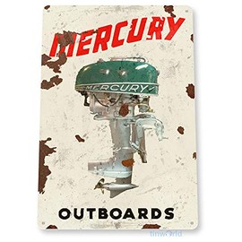 Tinworld Tin Sign: Mercury Sign Outboard Motors Retro Boat Motor Sign Engine Metal Decor C606