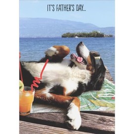 Sellers Publishing RSVP Dog Relaxing on Towel on Wooden Dock at Lake Funny/Humorous Father's Day Card