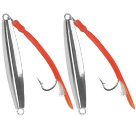 Diamond Jigs Saltwater Fishing Lures, 2Pack Casting Jigging Spoon with Tube Tail Striped Bass Metal Jig Spoons Deep Sea Offshore Surf Fishing red-2oz