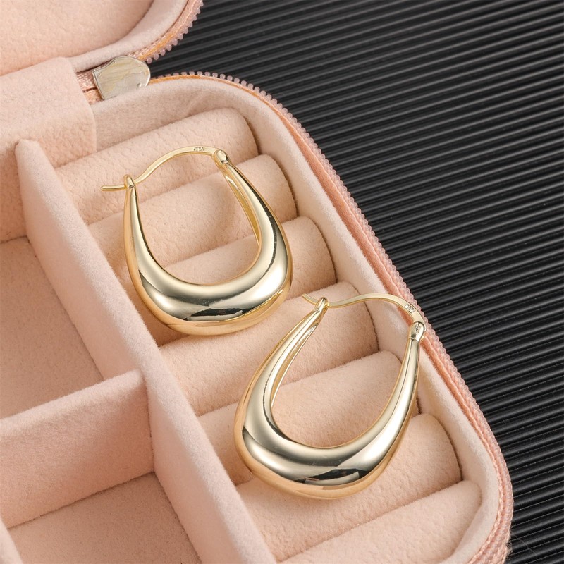 ALEXCRAFT 14K Large Chunky Gold Hoop Earrings for Women S925