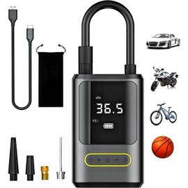 Tire Inflator Portable Air Compressor, 150psi Portable Tire Air Pump For Car Bicycle Motorcycle, Compact Cordless Air Inflator with Digital Tire Pressure Gauge and LED Light